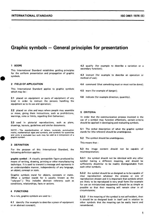 ISO 3461:1976 - Graphic symbols -- General principles for presentation