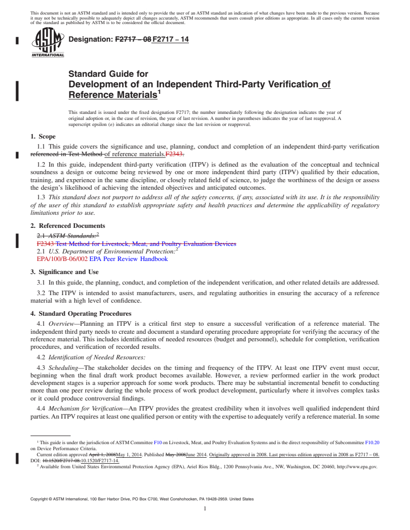 REDLINE ASTM F2717-14 - Standard Guide for Development of an Independent Third-Party Verification of Reference  Materials