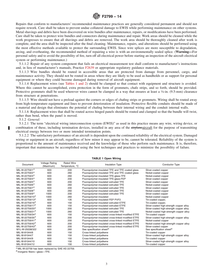 REDLINE ASTM F2799-14 - Standard Practice for Maintenance of Aircraft Electrical Wiring Systems