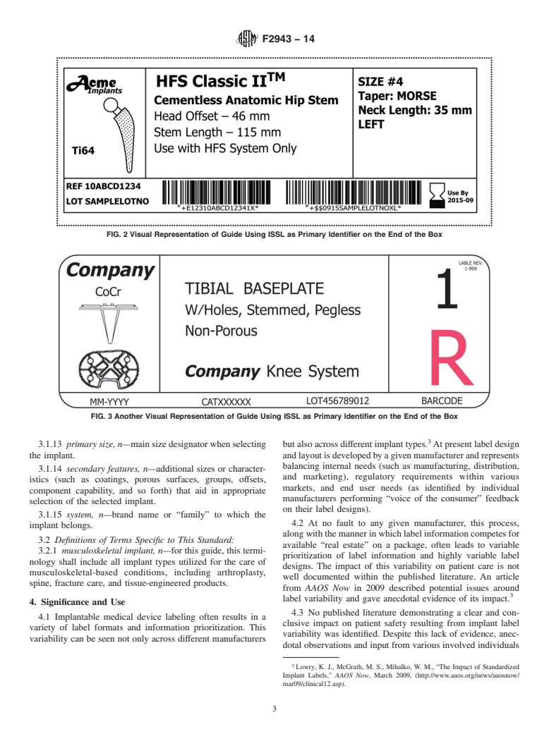 ASTM F2943-14 - Standard Guide for Presentation of End User Labeling Information for Musculoskeletal  Implants