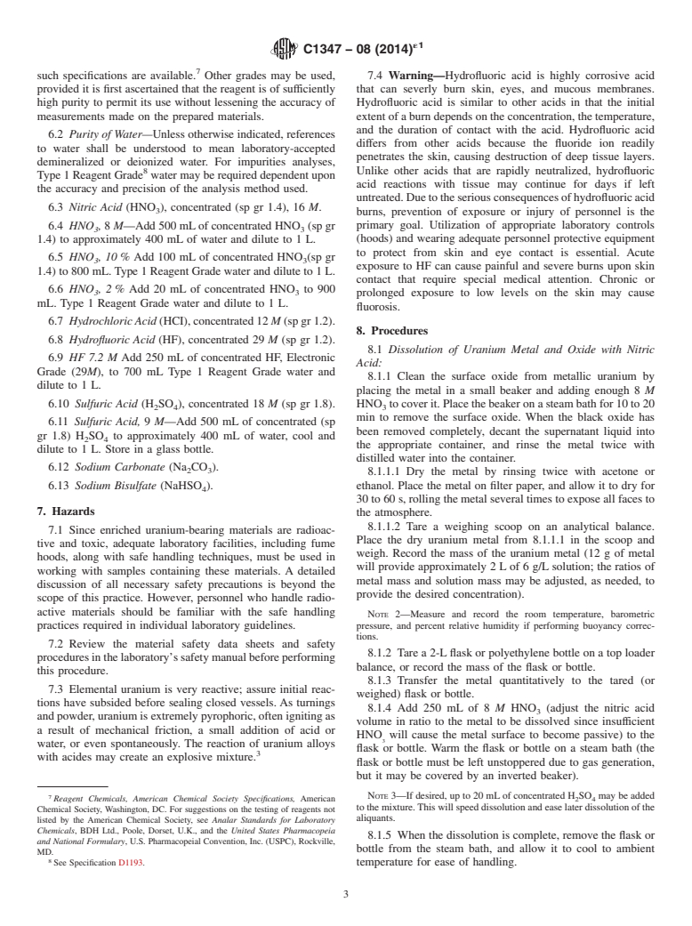 ASTM C1347-08(2014)e1 - Standard Practice for  Preparation and Dissolution of Uranium Materials for Analysis