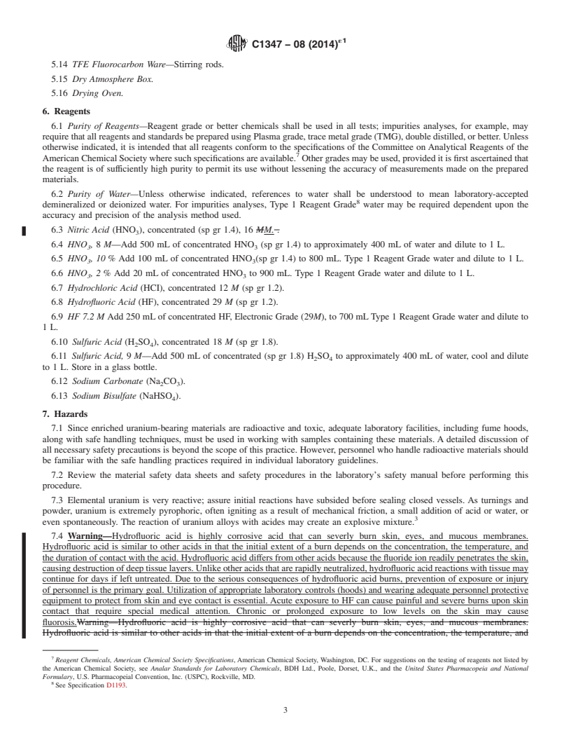 REDLINE ASTM C1347-08(2014)e1 - Standard Practice for  Preparation and Dissolution of Uranium Materials for Analysis