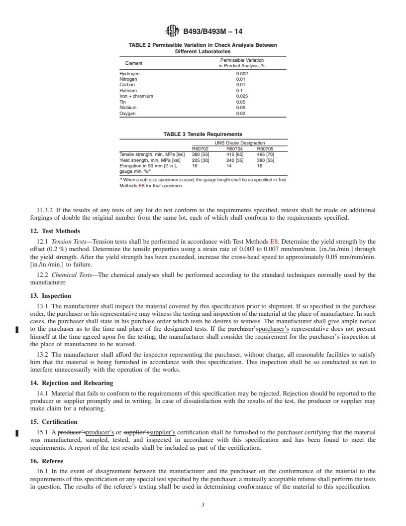 REDLINE ASTM B493/B493M-14 - Standard Specification for Zirconium and Zirconium Alloy Forgings