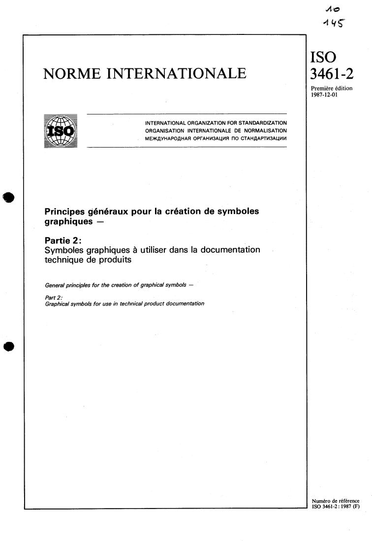 ISO 3461-2:1987 - General principles for the creation of graphical symbols — Part 2: Graphical symbols for use in technical product documentation
Released:11/12/1987