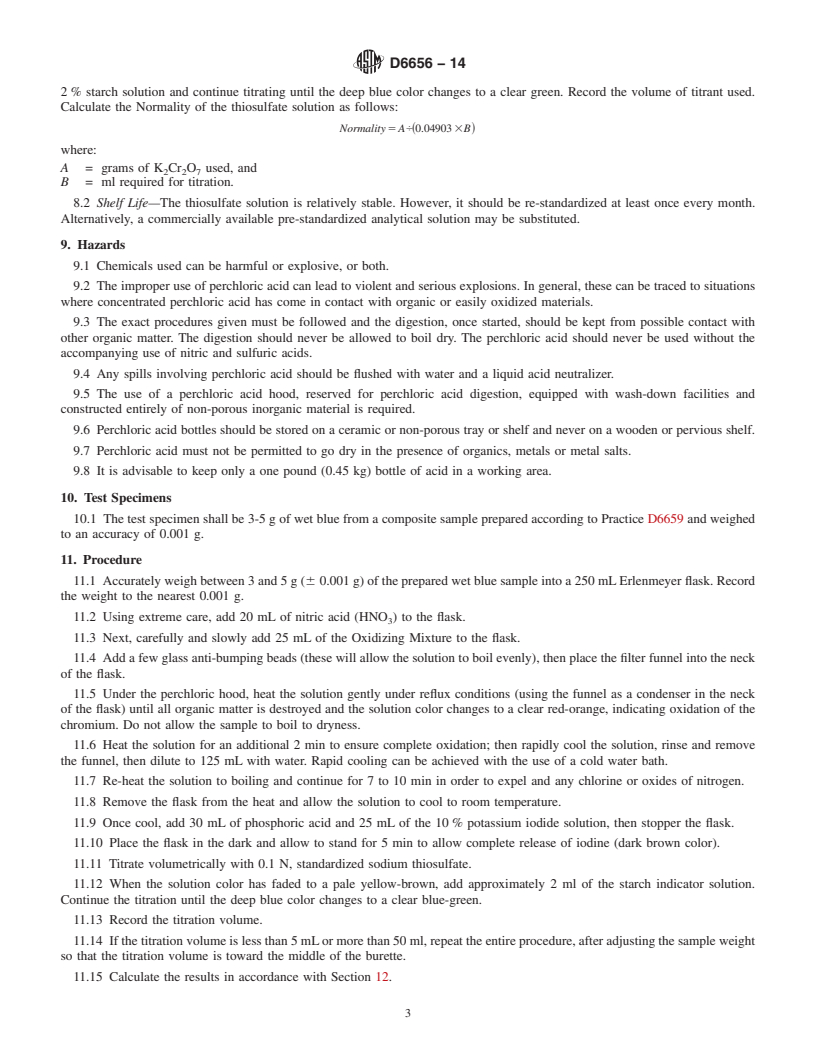 REDLINE ASTM D6656-14 - Standard Test Method for  Determination of Chromic Oxide in Wet Blue &#40;Perchloric Acid  Oxidation&#41;