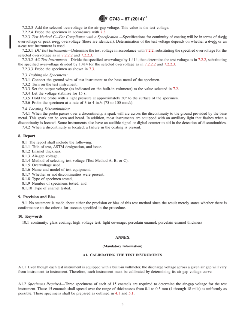 REDLINE ASTM C743-87(2014)e1 - Standard Test Method for Continuity of Porcelain Enamel Coatings