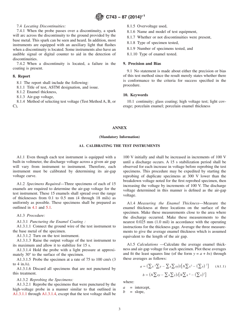 ASTM C743-87(2014)e1 - Standard Test Method for Continuity of Porcelain Enamel Coatings