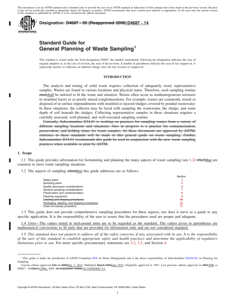 REDLINE ASTM D4687-14 - Standard Guide for  General Planning of Waste Sampling