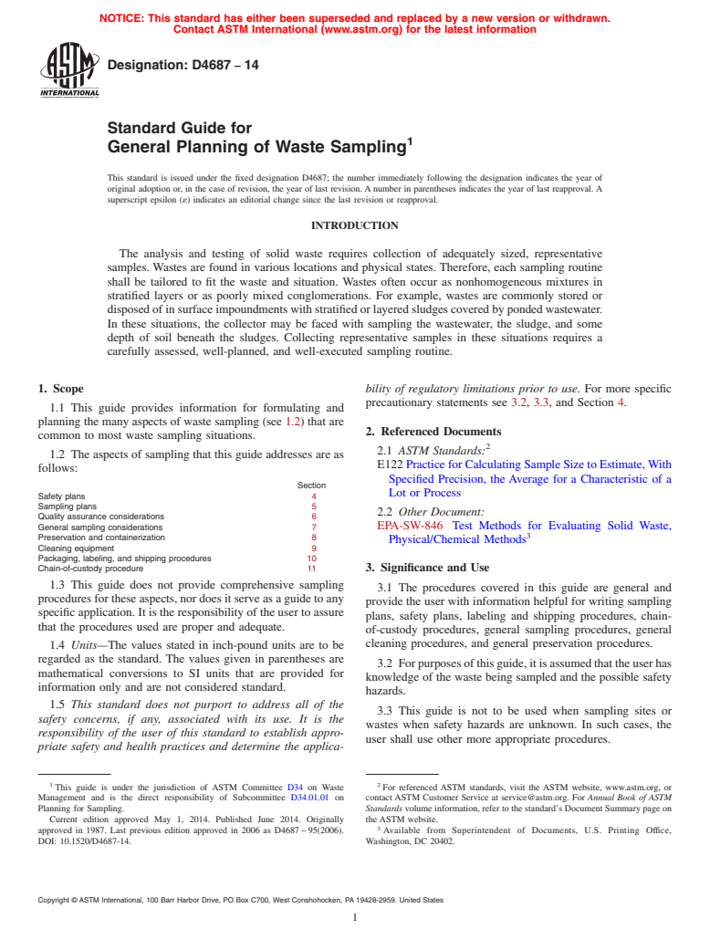 ASTM D4687-14 - Standard Guide for  General Planning of Waste Sampling