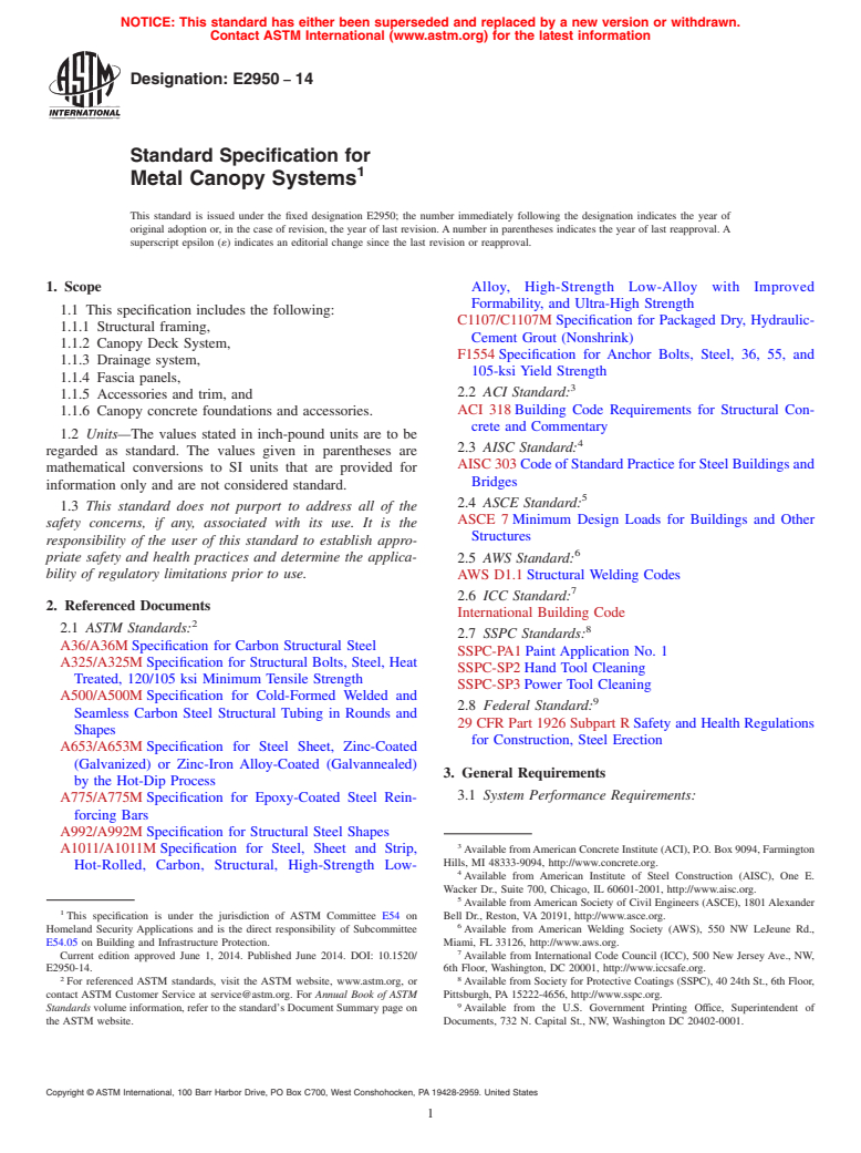 ASTM E2950-14 - Standard Specification for Metal Canopy Systems