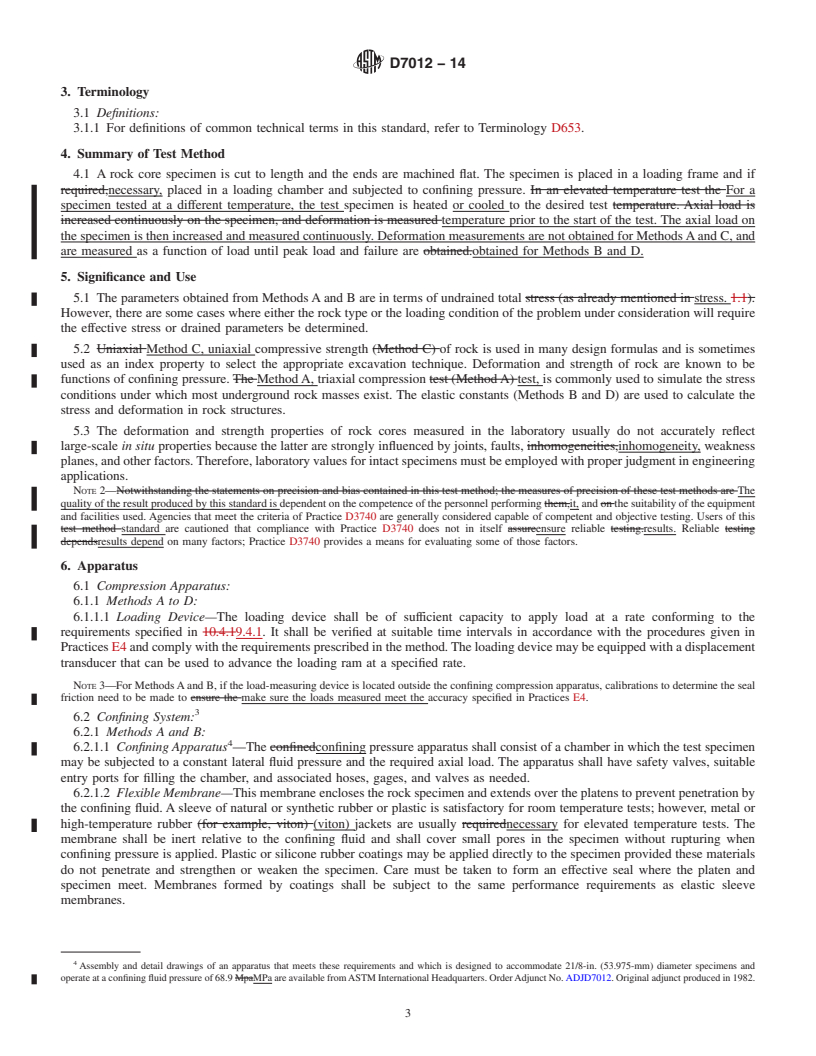 REDLINE ASTM D7012-14 - Standard Test Methods for Compressive Strength and Elastic Moduli of Intact Rock Core  Specimens under Varying States of Stress and Temperatures