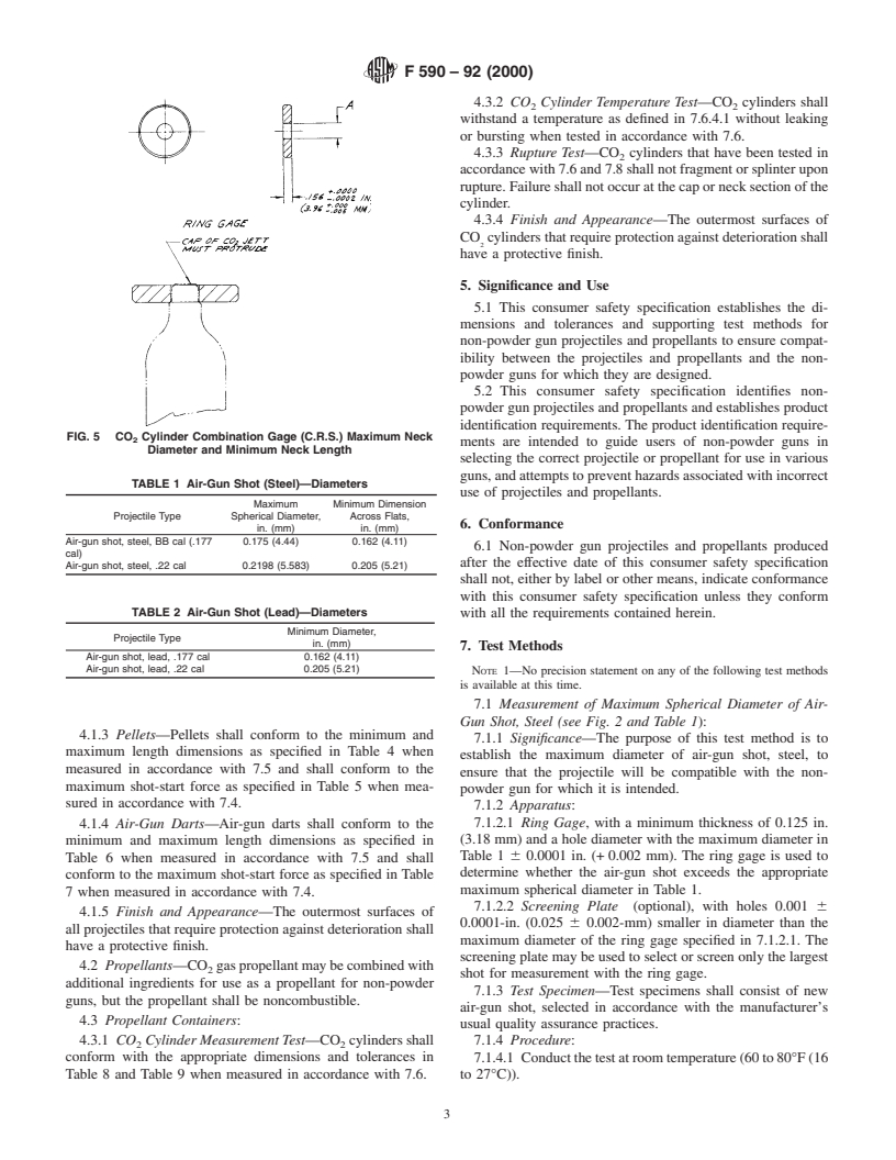 ASTM F590-92(2000) - Consumer Safety Specification for Non-Powder Gun Projectiles and Propellants