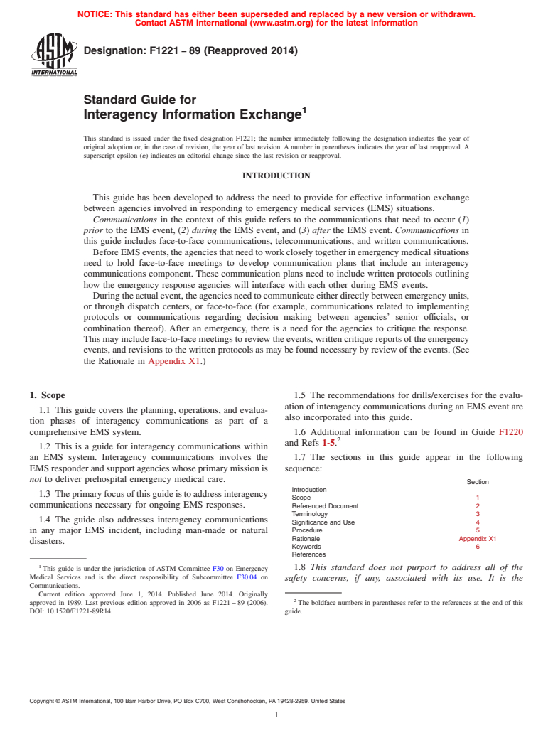 ASTM F1221-89(2014) - Standard Guide for  Interagency Information Exchange