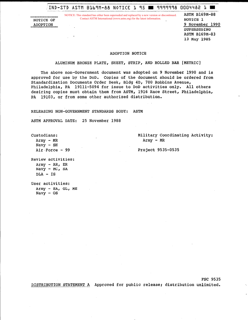 ASTM B169M-96 - Standard Specification for Aluminum Bronze Sheet, Strip, and Rolled Bar [Metric] (Withdrawn 2001)