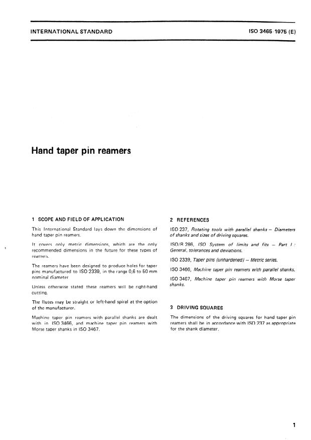 ISO 3465:1975 - Hand taper pin reamers