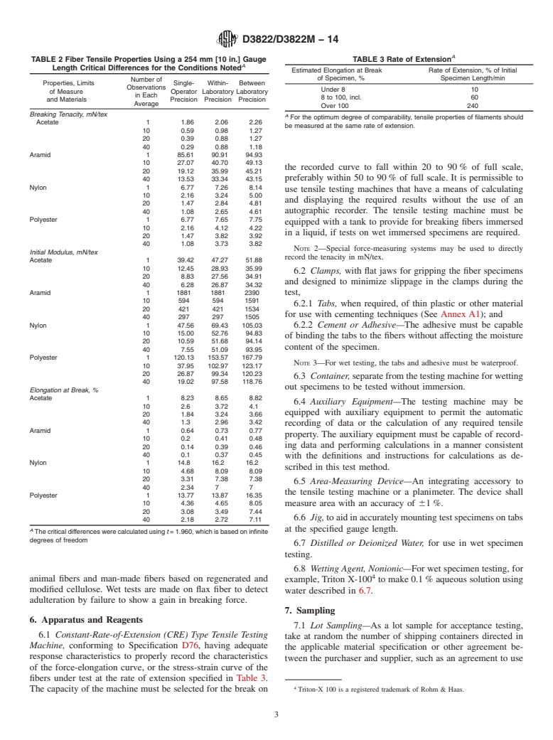 ASTM D3822/D3822M-14 - Standard Test Method for Tensile Properties of Single Textile Fibers