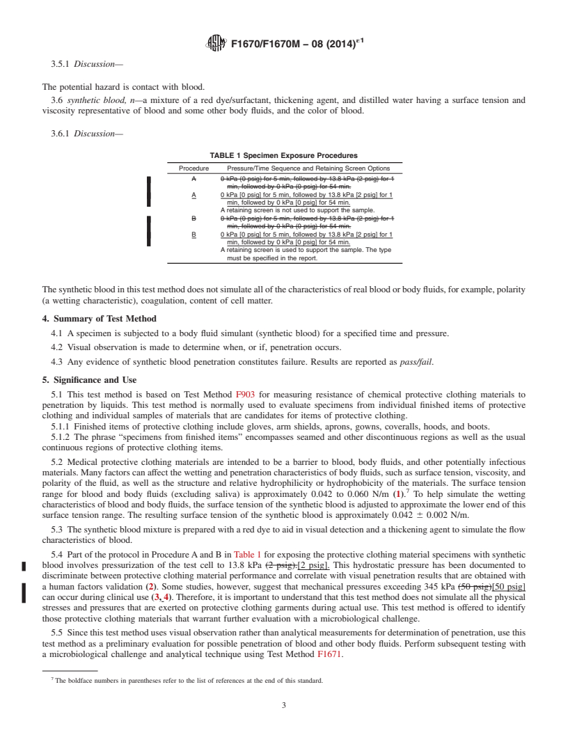 REDLINE ASTM F1670/F1670M-08(2014)e1 - Standard Test Method for Resistance of Materials Used in Protective Clothing to Penetration by Synthetic Blood