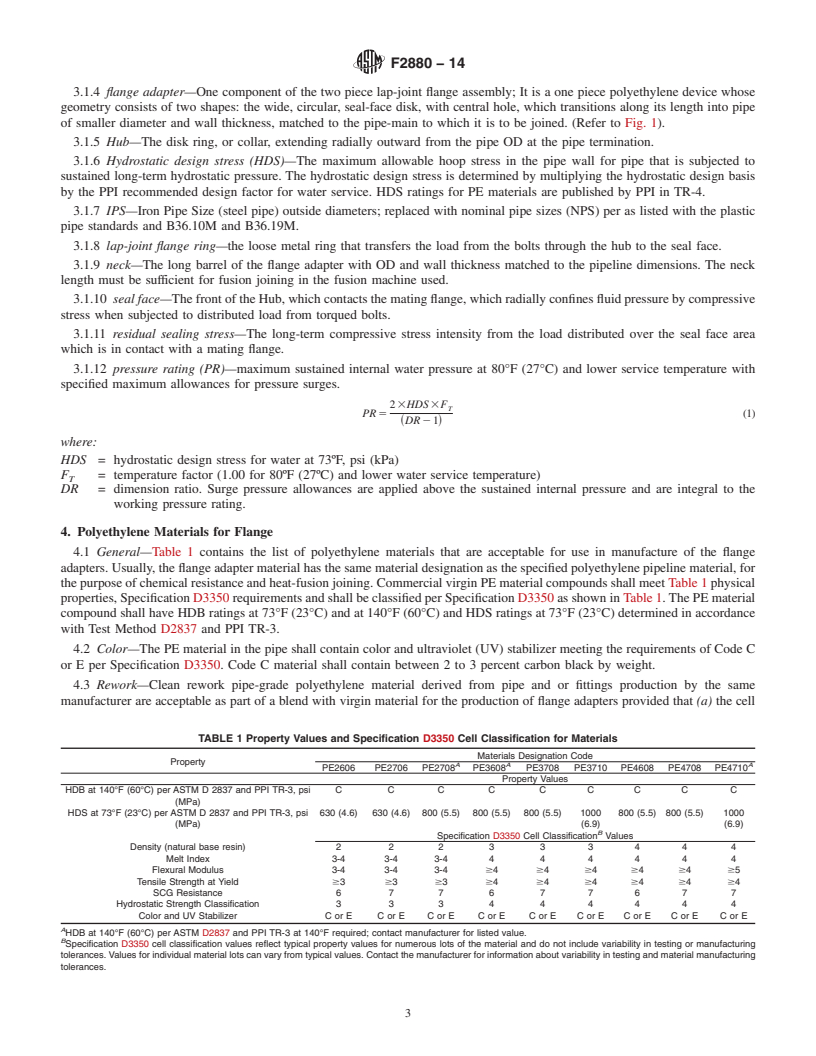 REDLINE ASTM F2880-14 - Standard Specification for  Lap-Joint Type Flange Adapters for Polyethylene Pressure Pipe  in Nominal Pipe Sizes <fraction><num>3/4</den></fraction  > in. to 65 in.