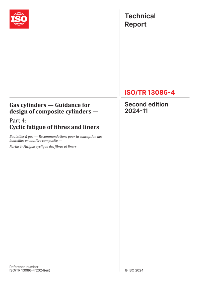 ISO/TR 13086-4:2024 - Gas cylinders — Guidance for design of composite cylinders — Part 4: Cyclic fatigue of fibres and liners
Released:11/29/2024