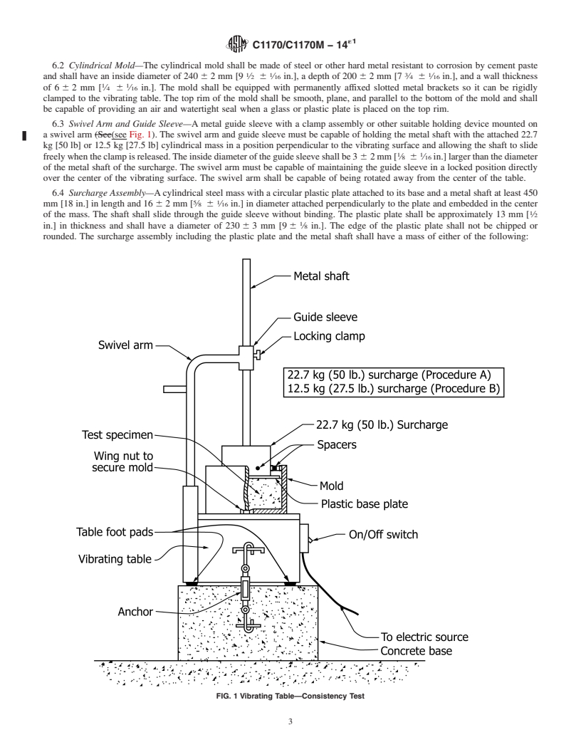 REDLINE ASTM C1170/C1170M-14e1 - Standard Test Method for  Determining Consistency and Density of Roller-Compacted Concrete  Using a Vibrating Table