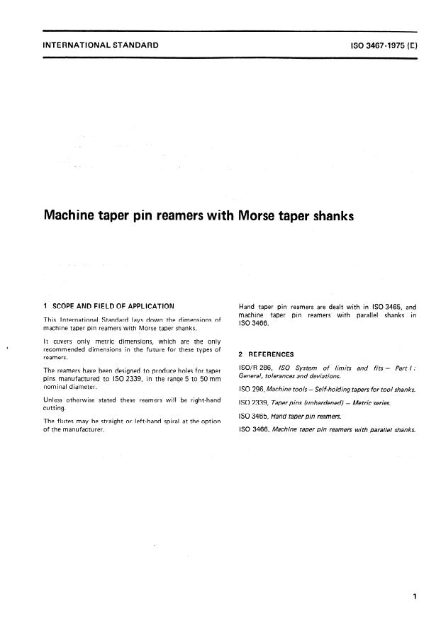 ISO 3467:1975 - Machine taper pin reamers with Morse taper shanks