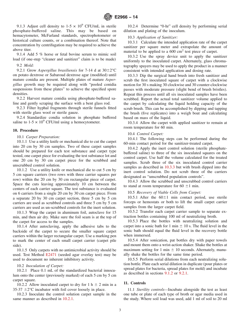 ASTM E2966-14 - Standard Test Method for Quantitative Assessment of Sanitizing Solutions for Carpet