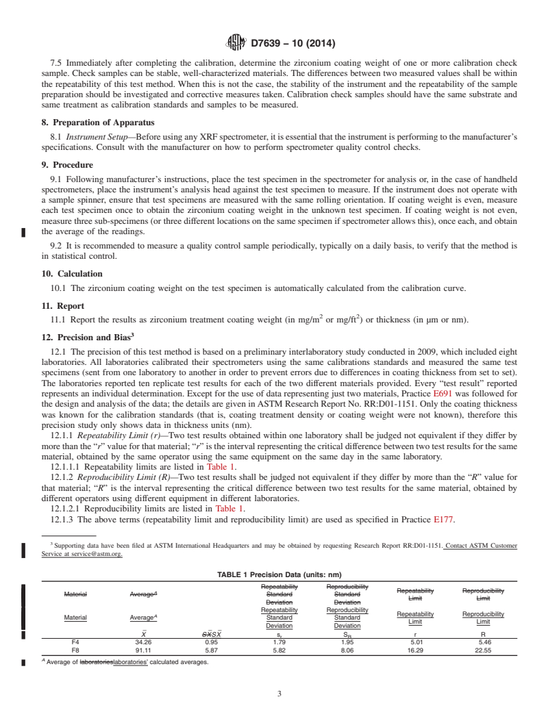 REDLINE ASTM D7639-10(2014) - Standard Test Method for Determination of Zirconium Treatment Weight or Thickness on   Metal Substrates by X-Ray Fluorescence