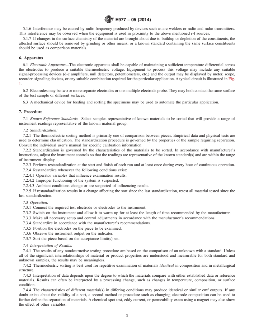 REDLINE ASTM E977-05(2014) - Standard Practice for  Thermoelectric Sorting of Electrically Conductive Materials