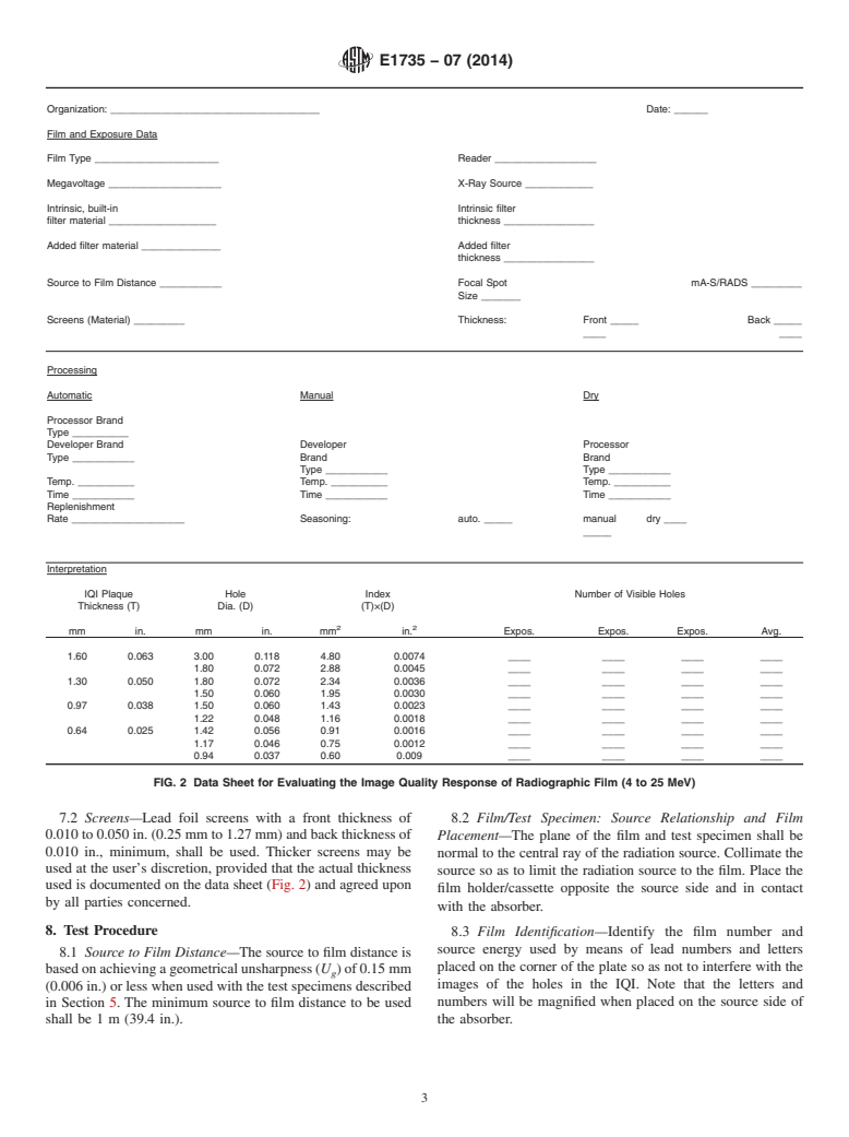 ASTM E1735-07(2014) - Standard Test Method for  Determining Relative Image Quality of Industrial Radiographic  Film Exposed to X-Radiation from 4 to 25 MeV