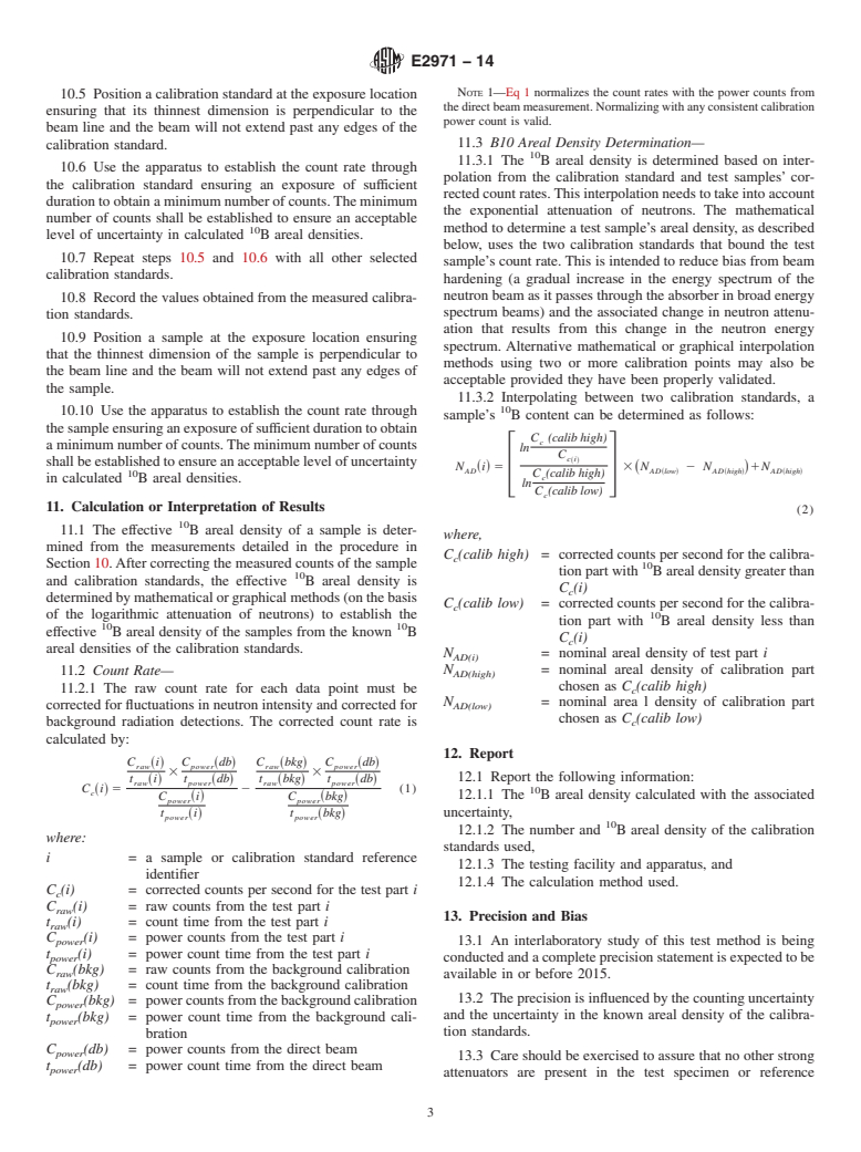 ASTM E2971-14 - Standard Test Method for Determination of Effective Boron-10 Areal Density in Aluminum  Neutron Absorbers using Neutron Attenuation Measurements