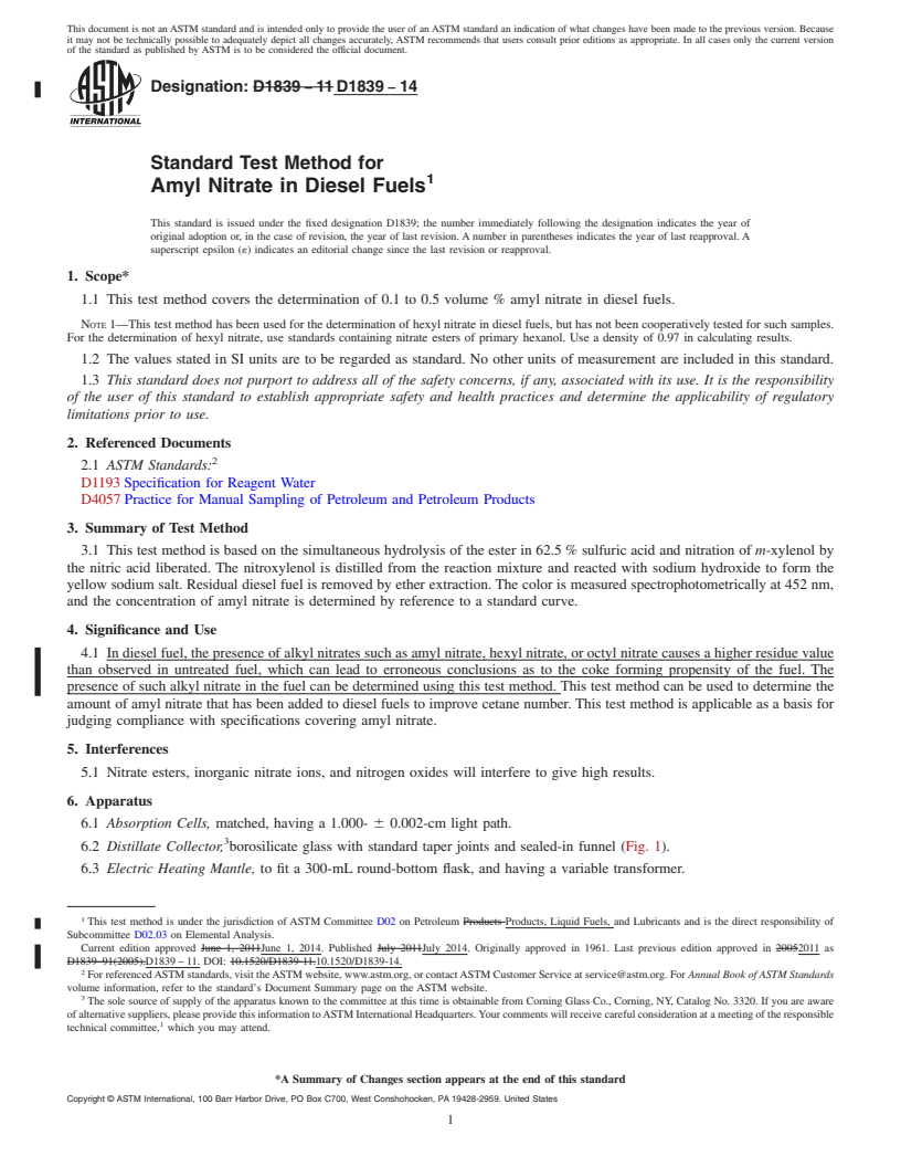 REDLINE ASTM D1839-14 - Standard Test Method for  Amyl Nitrate in Diesel Fuels