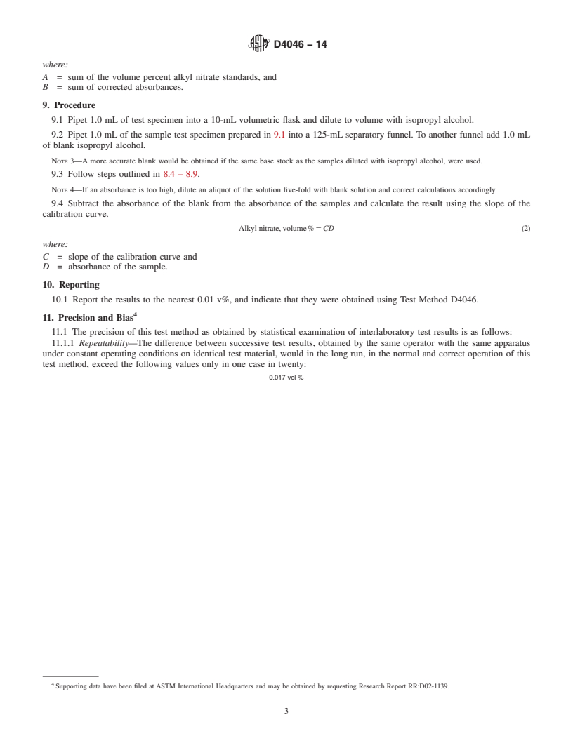 REDLINE ASTM D4046-14 - Standard Test Method for  Alkyl Nitrate in Diesel Fuels by Spectrophotometry