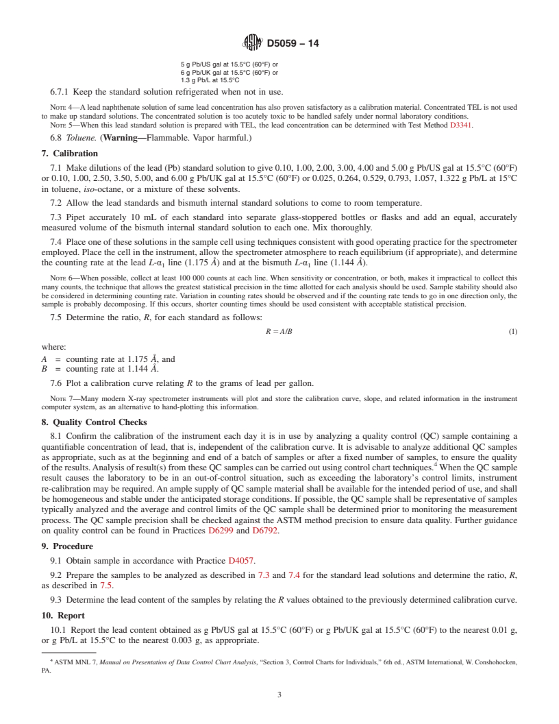 REDLINE ASTM D5059-14 - Standard Test Methods for Lead in Gasoline by X-Ray Spectroscopy