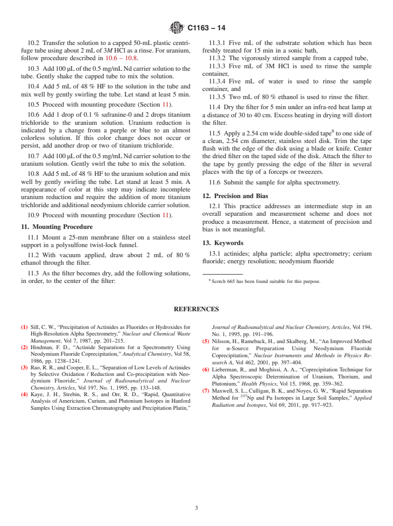 ASTM C1163-14 - Standard Practice for  Mounting Actinides for Alpha Spectrometry Using Neodymium Fluoride