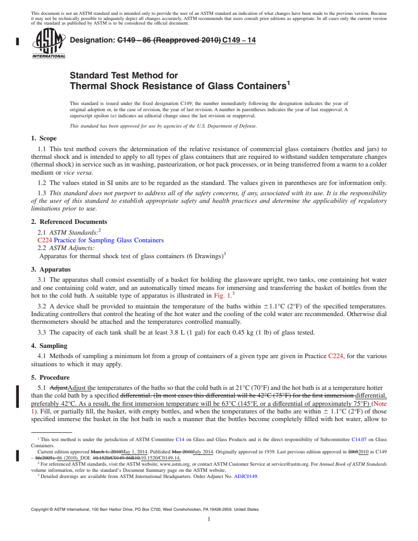 REDLINE ASTM C149-14 - Standard Test Method for  Thermal Shock Resistance of Glass Containers