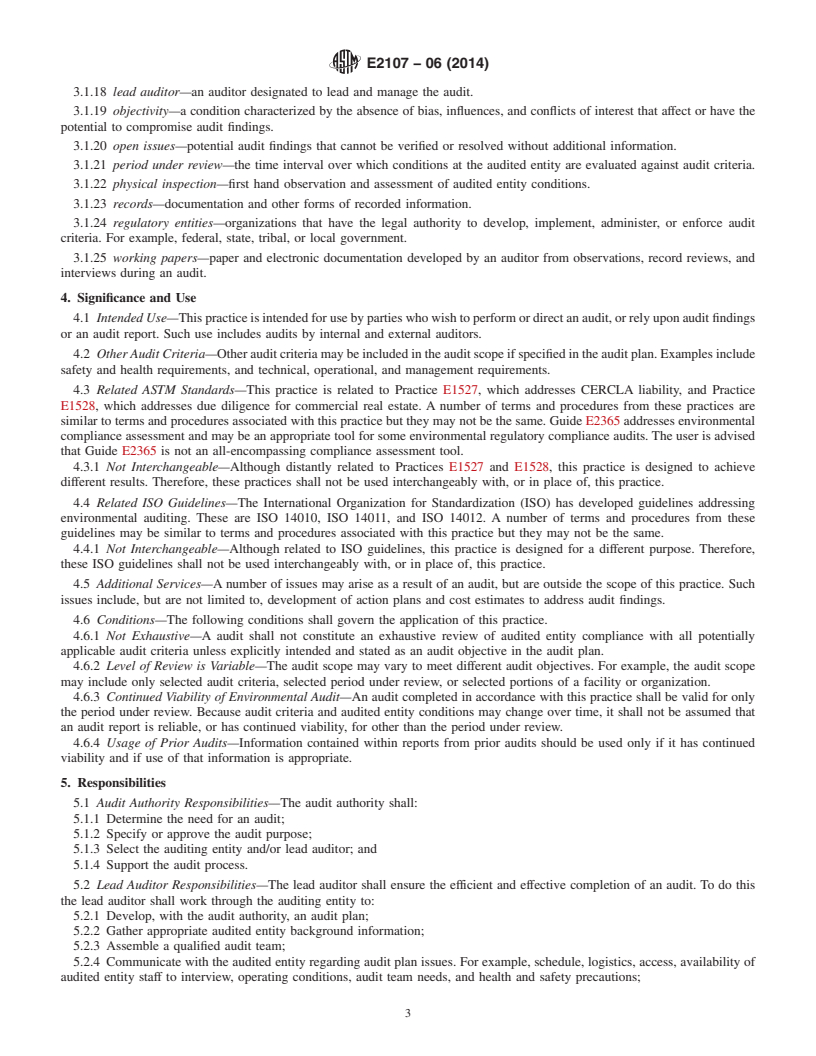 REDLINE ASTM E2107-06(2014) - Standard Practice for  Environmental Regulatory Compliance Audits