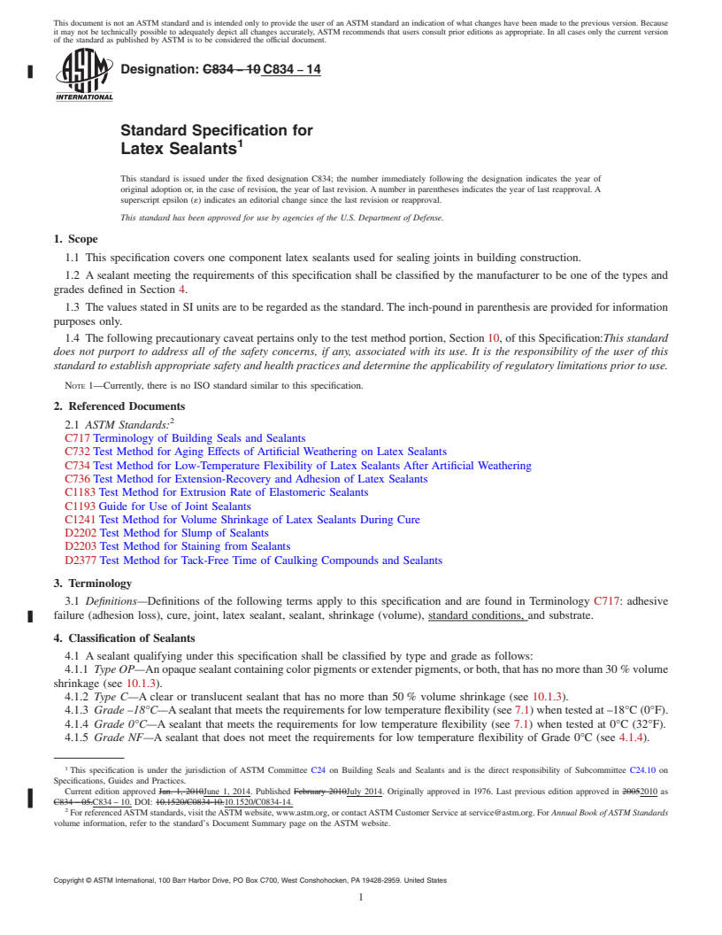 REDLINE ASTM C834-14 - Standard Specification for  Latex Sealants