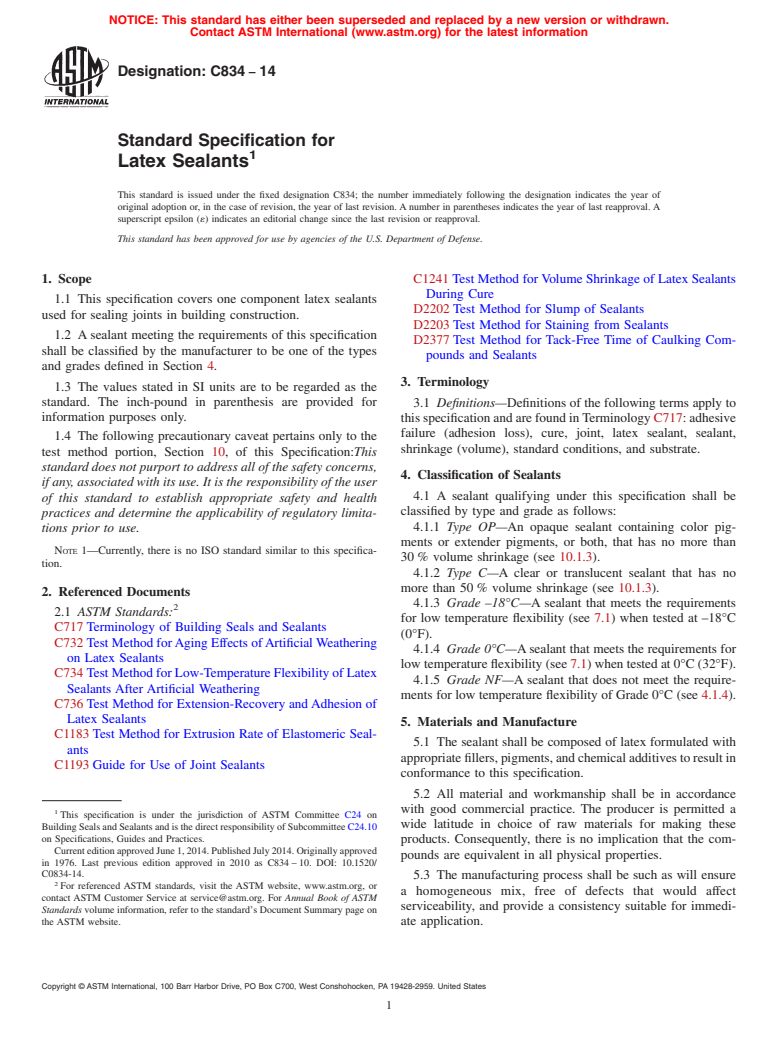 ASTM C834-14 - Standard Specification for  Latex Sealants