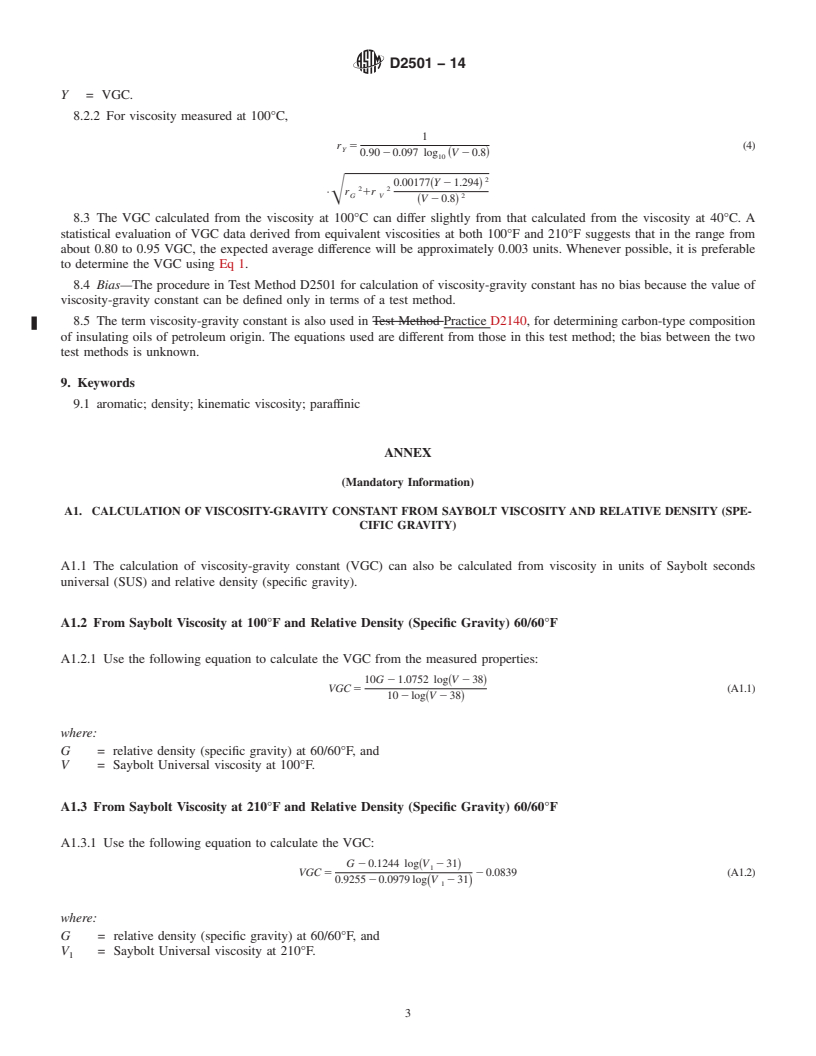 REDLINE ASTM D2501-14 - Standard Test Method for  Calculation of Viscosity-Gravity Constant &#40;VGC&#41; of Petroleum   Oils