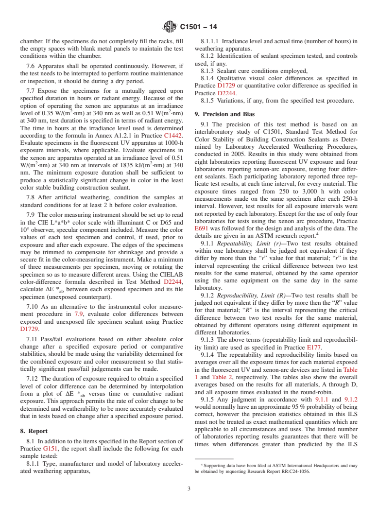 ASTM C1501-14 - Standard Test Method for  Color Stability of Building Construction Sealants as Determined  by Laboratory Accelerated Weathering Procedures