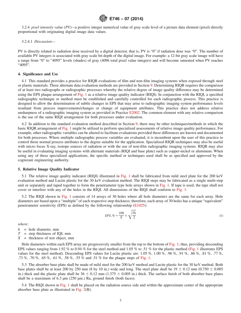 REDLINE ASTM E746-07(2014) - Standard Practice for  Determining Relative Image Quality Response of Industrial Radiographic  Imaging Systems