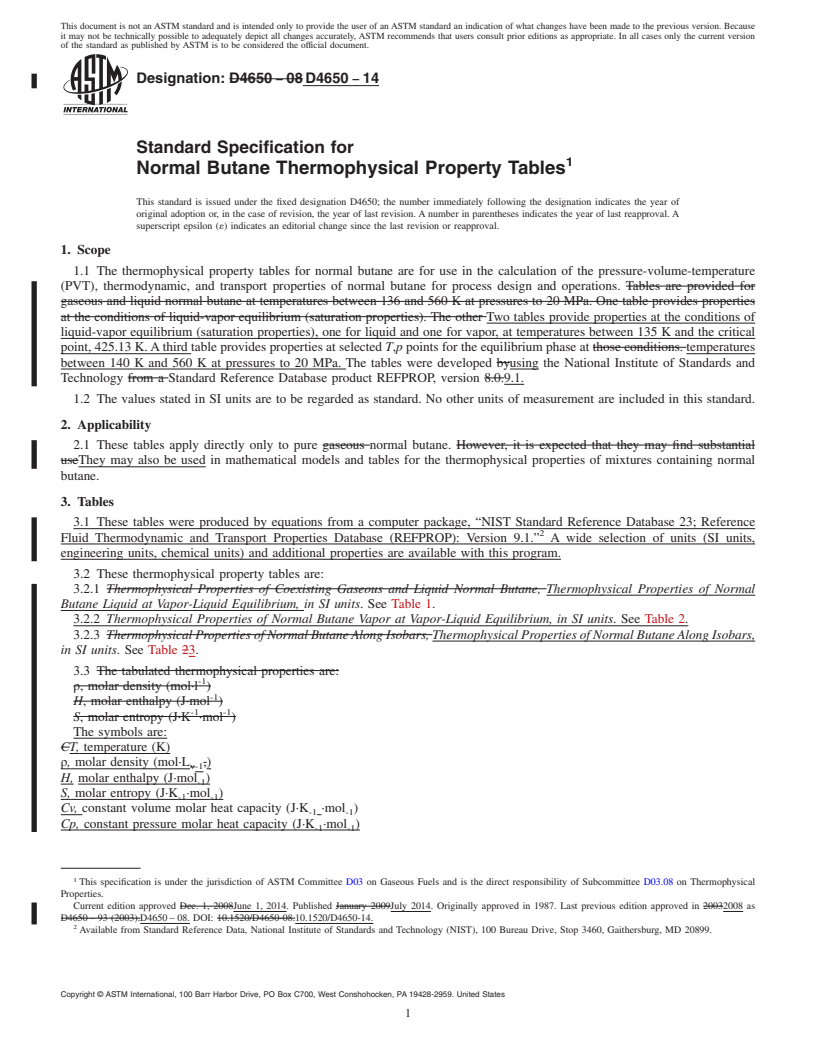 REDLINE ASTM D4650-14 - Standard Specification for  Normal Butane Thermophysical Property Tables