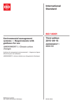 ISO 14001:2015/Amd 1:2024 - Environmental management systems — Requirements with guidance for use — Amendment 1: Climate action changes
Released:23. 02. 2024 - Page 1 preview