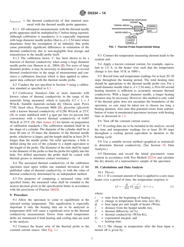 ASTM D5334-14 - Standard Test Method for Determination of Thermal Conductivity of Soil and Soft Rock  by Thermal Needle Probe Procedure