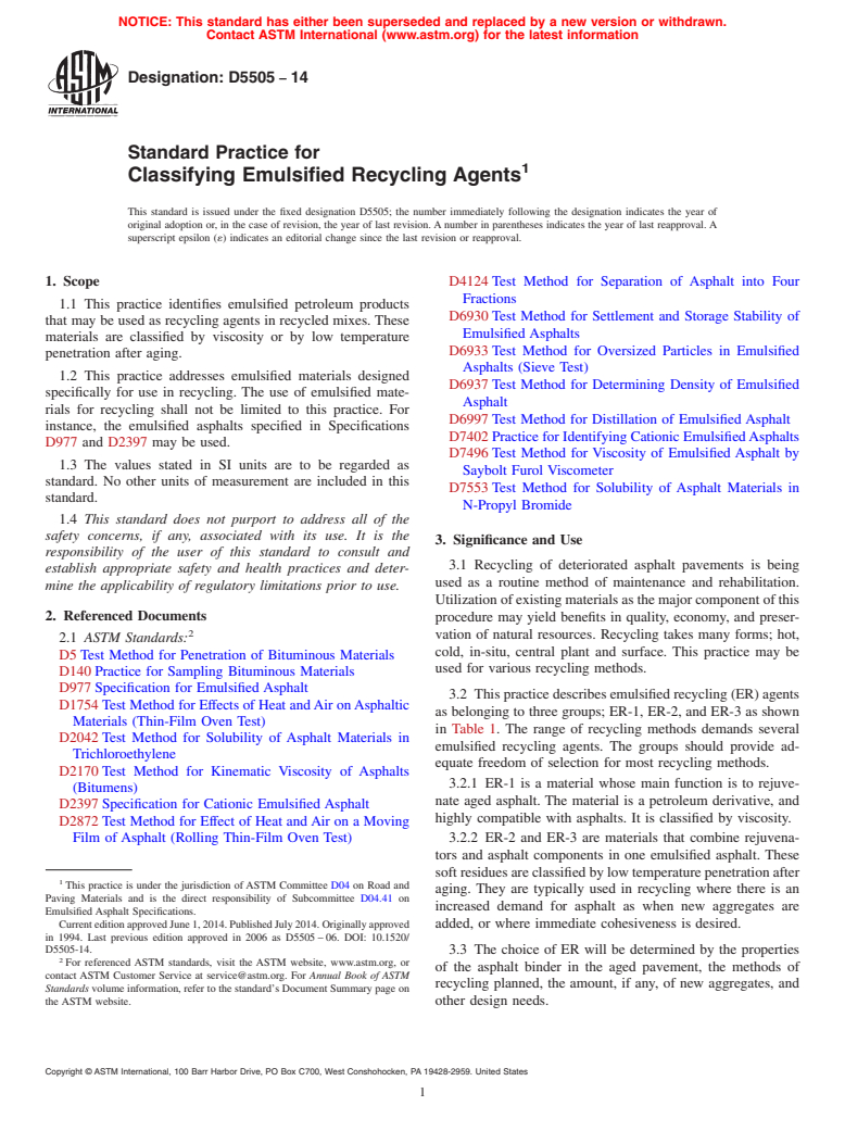 ASTM D5505-14 - Standard Practice for  Classifying Emulsified Recycling Agents