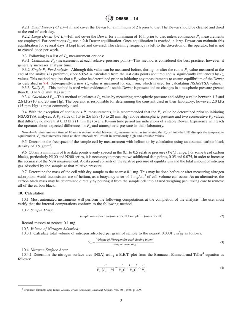 REDLINE ASTM D6556-14 - Standard Test Method for  Carbon Black&mdash;Total and External Surface Area by Nitrogen  Adsorption