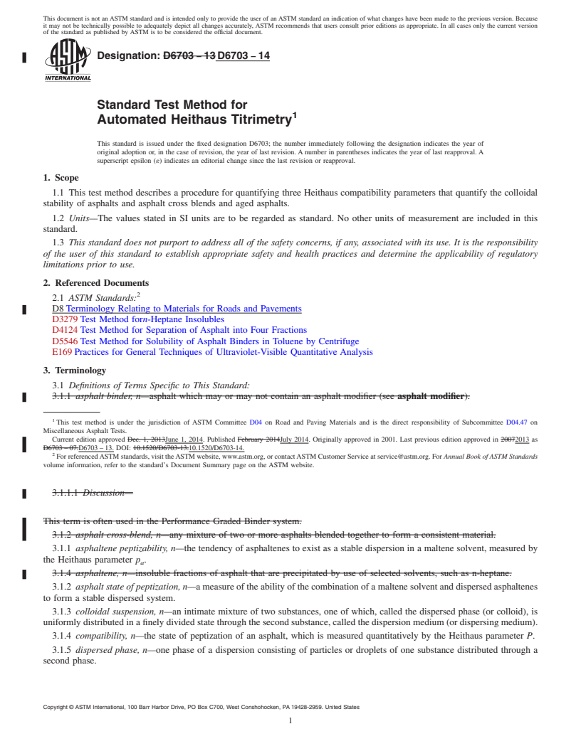 REDLINE ASTM D6703-14 - Standard Test Method for  Automated Heithaus Titrimetry