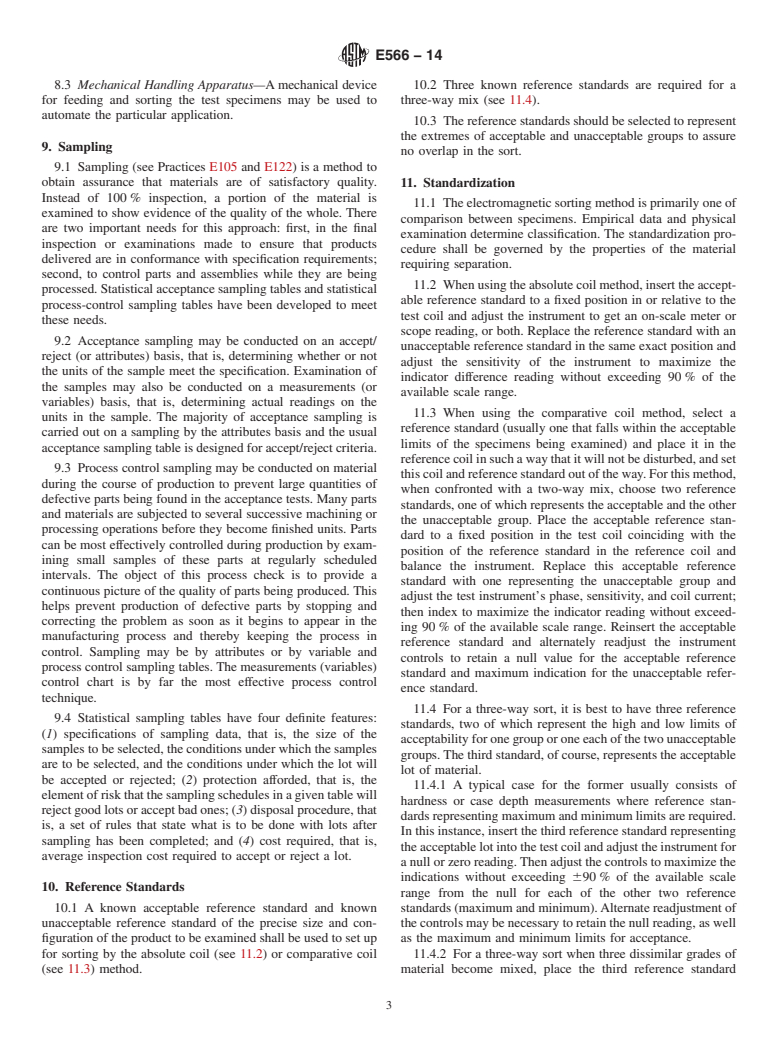 ASTM E566-14 - Standard Practice for  Electromagnetic &#40;Eddy Current&#41; Sorting of Ferrous Metals