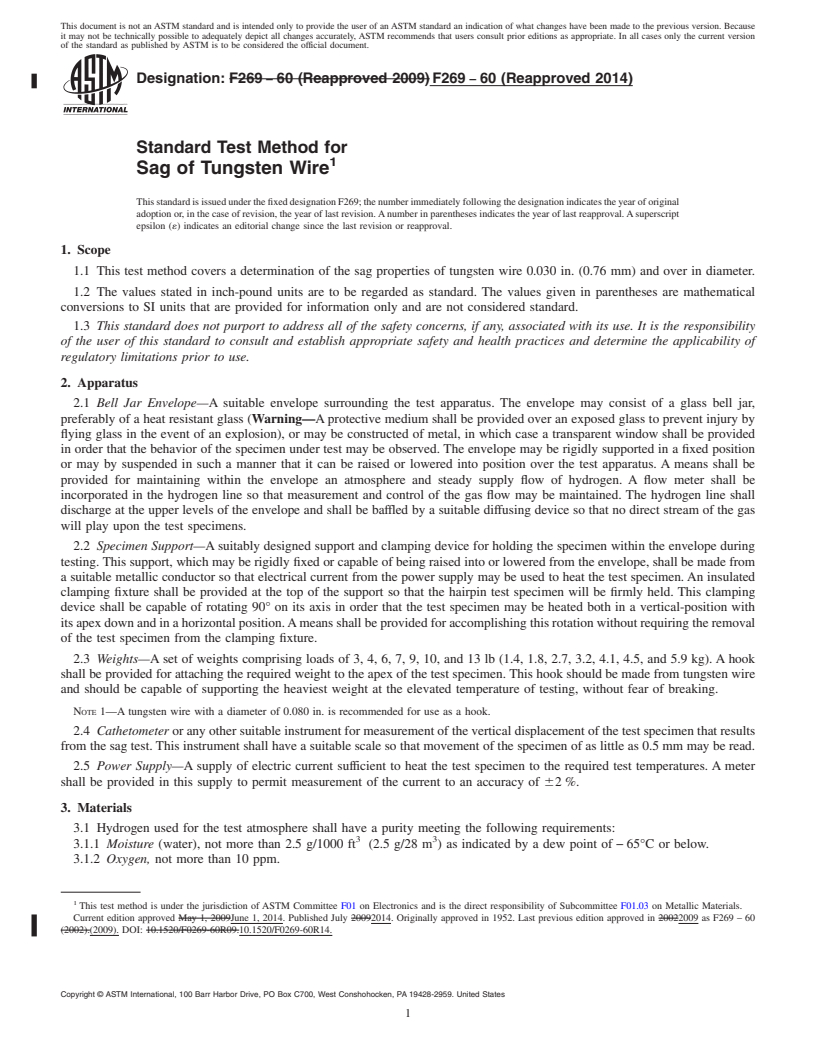 REDLINE ASTM F269-60(2014) - Standard Test Method for  Sag of Tungsten Wire