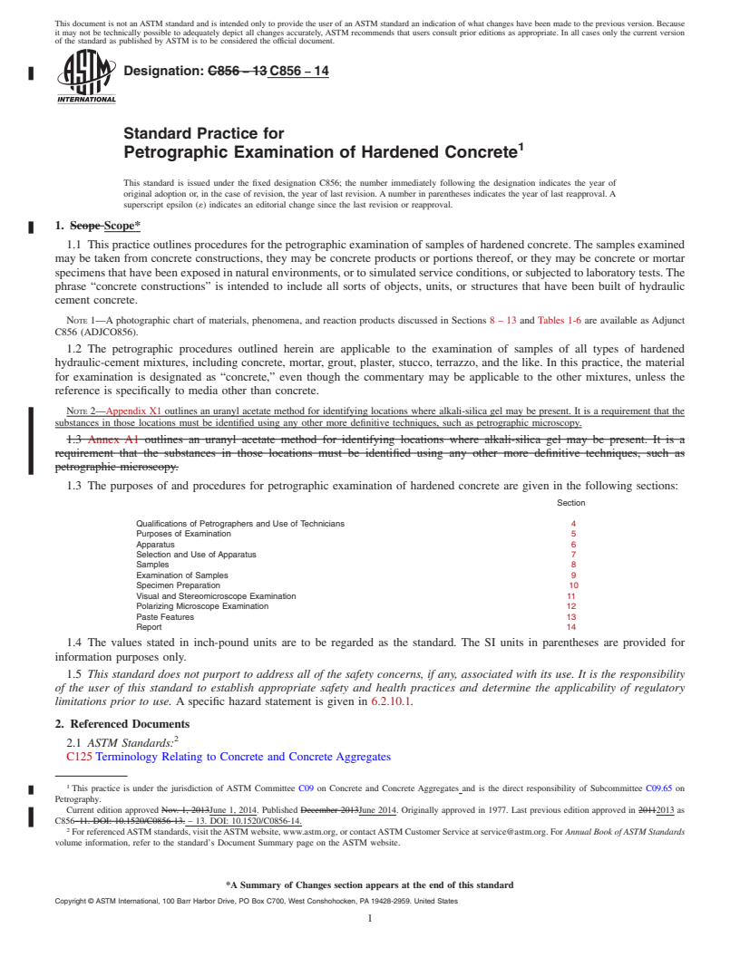 REDLINE ASTM C856-14 - Standard Practice for  Petrographic Examination of Hardened Concrete